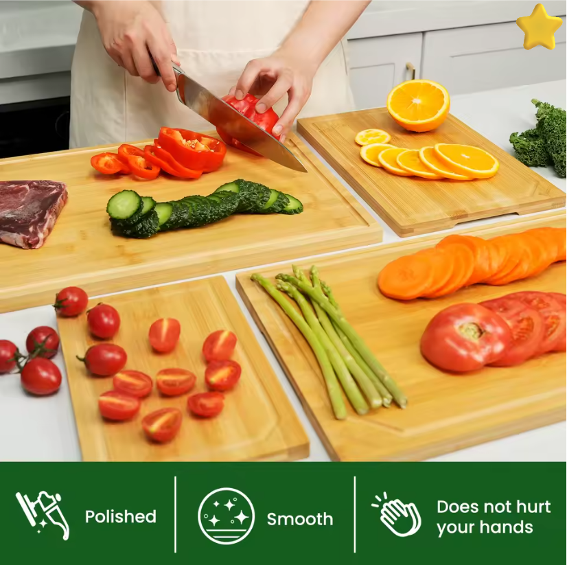 4-piece extra large kitchen bamboo cutting board set