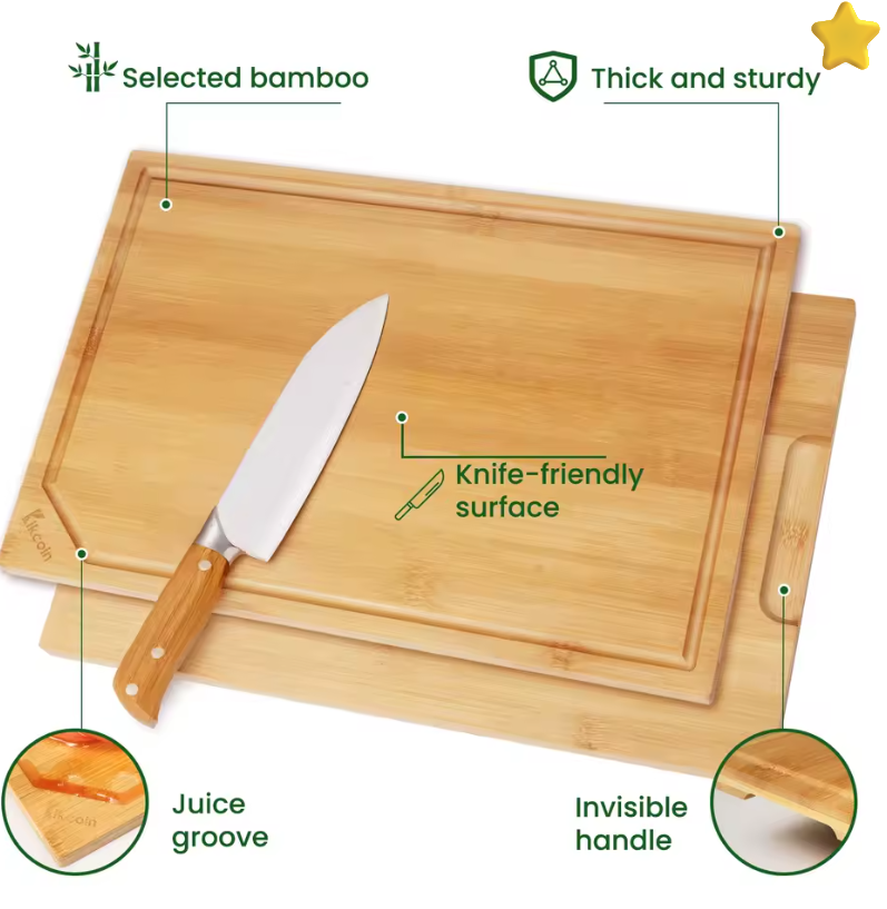 4-piece extra large kitchen bamboo cutting board set