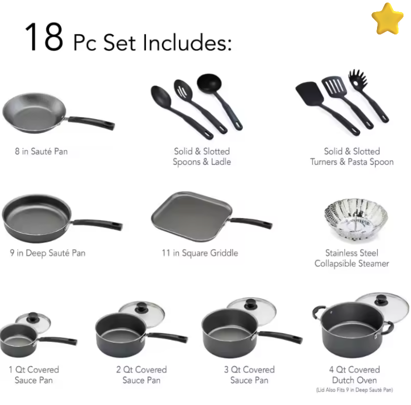 Cookware Nonstick 18-peice set